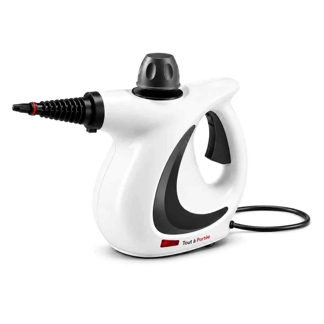Nettoyeur vapeur à main Tout à Portée, blanc et anthracite, avec sa buse droite